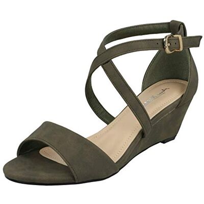 Spot On Anne Michelle Sandales compensées pour femme F1R0850, vert kaki, 36 EU - Publicité Spot On Anne Michelle Sandales compensées pour femme F1R0850, vert kaki, 36 EU - Publicité