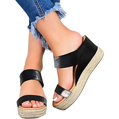 Minetom Sandale Plateforme Femme D’Ete Espadrille Pantoufles Compensées Bout Ouvert Pantoufles Plage Wedges Platform Slipper Bohemia Beach Sandals A Noir 39 EU - Publicité Minetom Sandale Plateforme Femme D’Ete Espadrille Pantoufles Compensées Bout Ouvert Pantoufles Plage Wedges Platform Slipper Bohemia Beach Sandals A Noir 39 EU - Publicité