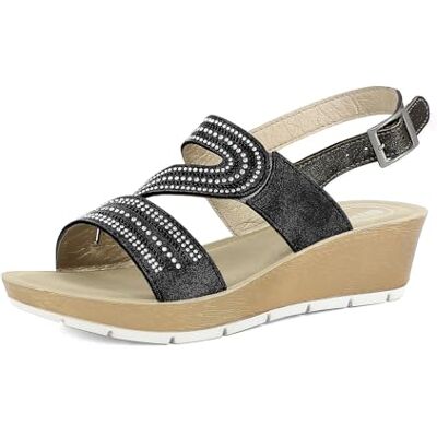 inblu Sandales pour femme à double bande Design en S de Strass, avec sangle réglable, insert élastique et talon de 5 cm, Noir, 39 EU - Publicité inblu Sandales pour femme à double bande Design en S de Strass, avec sangle réglable, insert élastique et talon de 5 cm, Noir, 39 EU - Publicité