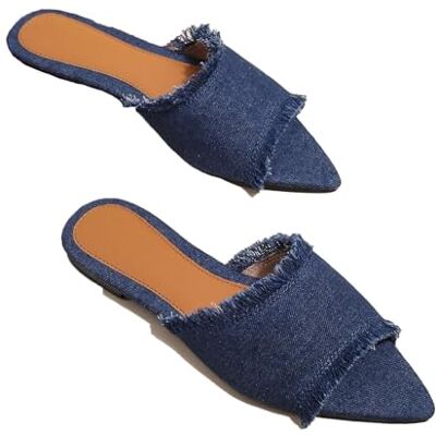 CRETUAO Sandales Plates Bout Pointu pour Femmes Pantoufles Bout Ouvert en Jean Tendance Sandales de Plage décontractées et Confortables à Enfiler,Bleu,42 EU - Publicité CRETUAO Sandales Plates Bout Pointu pour Femmes Pantoufles Bout Ouvert en Jean Tendance Sandales de Plage décontractées et Confortables à Enfiler,Bleu,42 EU - Publicité