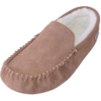 SNUGRUGS Ronnie Chaussons mocassins en daim avec intérieur en laine d'agneau et semelle en daim pour homme, marron clair, 46 EU - Publicité SNUGRUGS Ronnie Chaussons mocassins en daim avec intérieur en laine d'agneau et semelle en daim pour homme, marron clair, 46 EU - Publicité