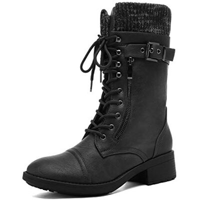 DREAM PAIRS Bottes Femme Mi-Mollet Style Militaire avec Fermeture Éclair, Lacets Ajustables, Poche Zippée et Doublure Chaude en Fausse Fourrure Confortable,Size 38.5,Noir - Publicité DREAM PAIRS Bottes Femme Mi-Mollet Style Militaire avec Fermeture Éclair, Lacets Ajustables, Poche Zippée et Doublure Chaude en Fausse Fourrure Confortable,Size 38.5,Noir - Publicité