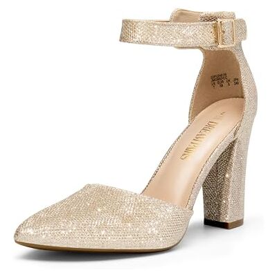 DREAM PAIRS Escarpins à talons hauts pour femme Bout pointu Sangle de cheville Pour fête de mariage, Paillettes dorées., 37 EU - Publicité DREAM PAIRS Escarpins à talons hauts pour femme Bout pointu Sangle de cheville Pour fête de mariage, Paillettes dorées., 37 EU - Publicité