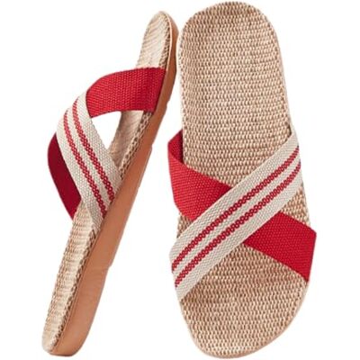 ITODA Pantoufles d'Eté Respirant en Lin Antidérapant Femme Homme Chaussures à Bout Ouvert Chaussons de Plage Piscine Tongs Claquettes Confortable pour Maison Bureau Intérieur 39-40 Rouge - Publicité ITODA Pantoufles d'Eté Respirant en Lin Antidérapant Femme Homme Chaussures à Bout Ouvert Chaussons de Plage Piscine Tongs Claquettes Confortable pour Maison Bureau Intérieur 39-40 Rouge - Publicité