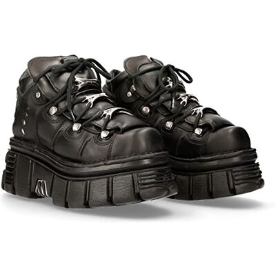 New Rock M.106-C45 Bottines Unisexes en Cuir Noir METALLIC, Talon 8 cm, Plateau 6 cm, Style Gothique Punk Rock avec Lacets et Détails Métalliques, Semelle PU Ultra Résistante 45 - Publicité New Rock M.106-C45 Bottines Unisexes en Cuir Noir METALLIC, Talon 8 cm, Plateau 6 cm, Style Gothique Punk Rock avec Lacets et Détails Métalliques, Semelle PU Ultra Résistante 45 - Publicité