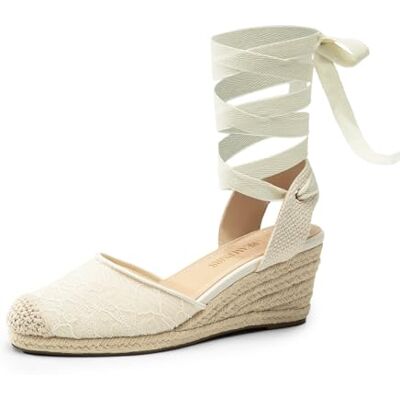 DREAM PAIRS Sandales compensées pour femme Bout fermé Espadrilles à lanières Sandales à lacets Tendance Confortables Pour la plage, les vacances Chaussures d'été, Dentelle blanche, 37 EU - Publicité DREAM PAIRS Sandales compensées pour femme Bout fermé Espadrilles à lanières Sandales à lacets Tendance Confortables Pour la plage, les vacances Chaussures d'été, Dentelle blanche, 37 EU - Publicité