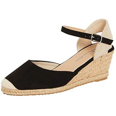 Lora Dora Sandales compensées en toile de jute pour femmes avec semelle à mémoire de forme, talons mi-hauts, espadrilles à la mode avec bride à la cheville pour l'été, Noir, 37 EU - Publicité Lora Dora Sandales compensées en toile de jute pour femmes avec semelle à mémoire de forme, talons mi-hauts, espadrilles à la mode avec bride à la cheville pour l'été, Noir, 37 EU - Publicité