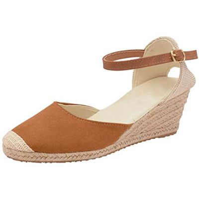 Lora Dora Sandales compensées en toile de jute pour femmes avec semelle à mémoire de forme, talons mi-hauts, espadrilles à la mode avec bride à la cheville pour l'été, Brun, 37 EU - Publicité Lora Dora Sandales compensées en toile de jute pour femmes avec semelle à mémoire de forme, talons mi-hauts, espadrilles à la mode avec bride à la cheville pour l'été, Brun, 37 EU - Publicité