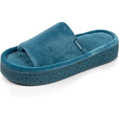 Isotoner Chaussons pantoufles Mules ouvertes femme velours, plateforme 3,5 cm, 37, bleucanard - Publicité Isotoner Chaussons pantoufles Mules ouvertes femme velours, plateforme 3,5 cm, 37, bleucanard - Publicité