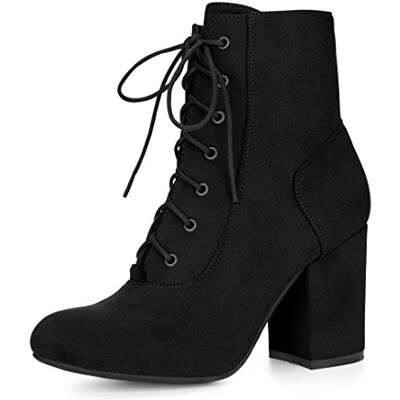 Allegra K Femmes Bout Rond Gros Talons Hauts à Lacets Bottillons Noir 38 - Publicité Allegra K Femmes Bout Rond Gros Talons Hauts à Lacets Bottillons Noir 38 - Publicité