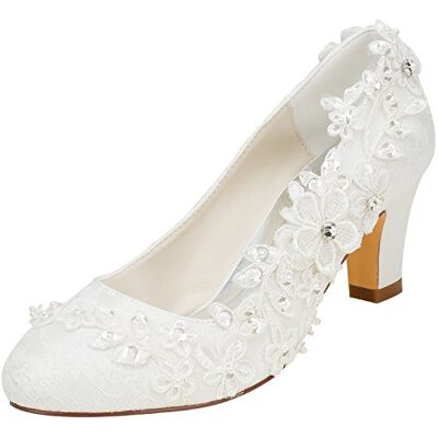 Emily Bridal Chaussures de mariée Femmes Soie comme du Satin Talon bottier Escarpins avec Couture Dentelle Une Fleur Cristal Pearl (EU36, Blanc cassé) - Publicité Emily Bridal Chaussures de mariée Femmes Soie comme du Satin Talon bottier Escarpins avec Couture Dentelle Une Fleur Cristal Pearl (EU36, Blanc cassé) - Publicité