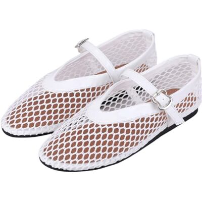FIENZA Ballerines plates en maille pour femme, tendance et confortable, bout rond, boucle en résille, ballerines Mary Jane décontractées, larges larges, décontractées, robe Mary Jane, blanc, 37.5 EU - Publicité FIENZA Ballerines plates en maille pour femme, tendance et confortable, bout rond, boucle en résille, ballerines Mary Jane décontractées, larges larges, décontractées, robe Mary Jane, blanc, 37.5 EU - Publicité