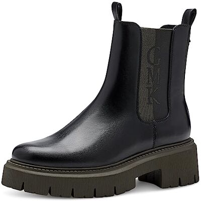 MARCO TOZZI by Guido Maria Kretschmer Bottines Chelsea en cuir synthétique pour femme, Noir/kaki, 39 EU - Publicité MARCO TOZZI by Guido Maria Kretschmer Bottines Chelsea en cuir synthétique pour femme, Noir/kaki, 39 EU - Publicité