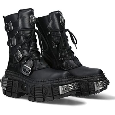 New Rock Bottes Plateforme TANK Power Unisexe Boucles Glissière Noir Metallic Collection Black Boots M.WALL373-S3, Noir , 43 EU - Publicité New Rock Bottes Plateforme TANK Power Unisexe Boucles Glissière Noir Metallic Collection Black Boots M.WALL373-S3, Noir , 43 EU - Publicité