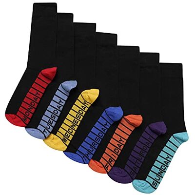 Soxy Chaussettes Jours de la Semaine pour Garçons Lot de 7 Chaussettes à semelle, talon et orteils en coton riche en couleurs Noir-Multicolore Taille de chaussure UK 4-6 - Publicité Soxy Chaussettes Jours de la Semaine pour Garçons Lot de 7 Chaussettes à semelle, talon et orteils en coton riche en couleurs Noir-Multicolore Taille de chaussure UK 4-6 - Publicité