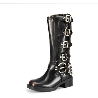 DREAM PAIRS Bottes d'équitation montantes à enfiler pour femme Bout carré Talon épais Boucles tendance - Publicité DREAM PAIRS Bottes d'équitation montantes à enfiler pour femme Bout carré Talon épais Boucles tendance - Publicité