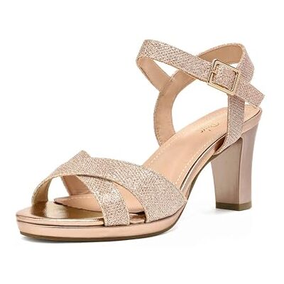 DREAM PAIRS Sandales à talons épais avec sangle de cheville pour femme, Champagne/paillettes, 43 EU - Publicité DREAM PAIRS Sandales à talons épais avec sangle de cheville pour femme, Champagne/paillettes, 43 EU - Publicité