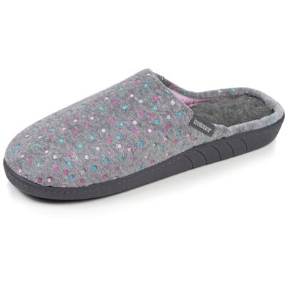 Isotoner Chaussons pantoufles Mules femme velours semelle ergonomique, mousse à mémoire forme, 37, pois gris - Publicité Isotoner Chaussons pantoufles Mules femme velours semelle ergonomique, mousse à mémoire forme, 37, pois gris - Publicité