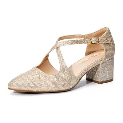 DREAM PAIRS Escarpins à talons épais pour femme Confortables Avec lanières croisées Talon bloc Chaussures pour fête et danse Chaussures de mariée, Paillettes dorées., 37 EU - Publicité DREAM PAIRS Escarpins à talons épais pour femme Confortables Avec lanières croisées Talon bloc Chaussures pour fête et danse Chaussures de mariée, Paillettes dorées., 37 EU - Publicité