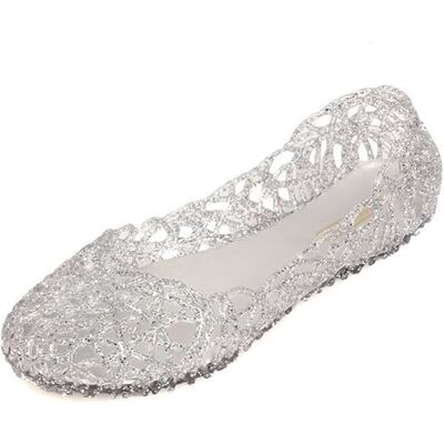 SUNAVY Sandales plates creuses en gelée Bird-Nest ballet pour femmes chaussure plastique souple, argenté, 38 EU - Publicité SUNAVY Sandales plates creuses en gelée Bird-Nest ballet pour femmes chaussure plastique souple, argenté, 38 EU - Publicité