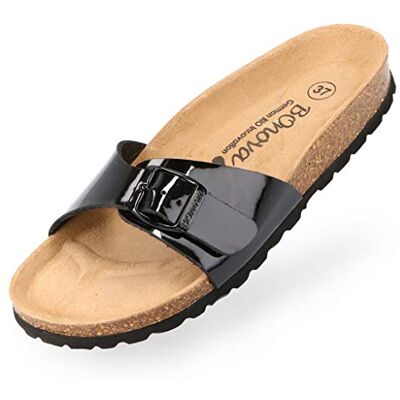 BOnova Mules Tenerife pour femme, en 10 couleurs, une bride tendance avec semelle en liège – Sandales confortables pour se sentir bien – Fabriquées dans l'UE, Vernis noir., 41 EU - Publicité BOnova Mules Tenerife pour femme, en 10 couleurs, une bride tendance avec semelle en liège – Sandales confortables pour se sentir bien – Fabriquées dans l'UE, Vernis noir., 41 EU - Publicité