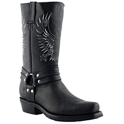 Grinders Bottes Western en Cuir à Aigle à Bout Carré Noir Pour Hommes Bald Eagle 45 - Publicité Grinders Bottes Western en Cuir à Aigle à Bout Carré Noir Pour Hommes Bald Eagle 45 - Publicité