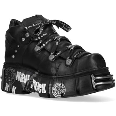 New Rock Bottines plates unisexes en cuir gothique Punk Rock , Noir , 43 EU - Publicité New Rock Bottines plates unisexes en cuir gothique Punk Rock , Noir , 43 EU - Publicité