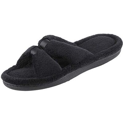 Isotoner Chaussons Signature X-Slide pour femme, bordure en satin avec mousse à mémoire de forme, noir, 9.5-10 - Publicité Isotoner Chaussons Signature X-Slide pour femme, bordure en satin avec mousse à mémoire de forme, noir, 9.5-10 - Publicité
