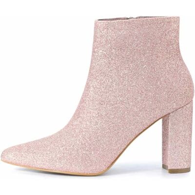 Allegra K Bottines à talon épais à bout pointu pailleté pour femme, rose, 39 EU - Publicité Allegra K Bottines à talon épais à bout pointu pailleté pour femme, rose, 39 EU - Publicité