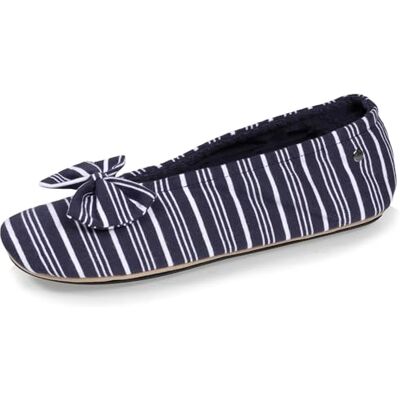 Isotoner Chaussons pantoufles Ballerines femme grand nœud et semelle gomme, 37, rayure marinière - Publicité Isotoner Chaussons pantoufles Ballerines femme grand nœud et semelle gomme, 37, rayure marinière - Publicité