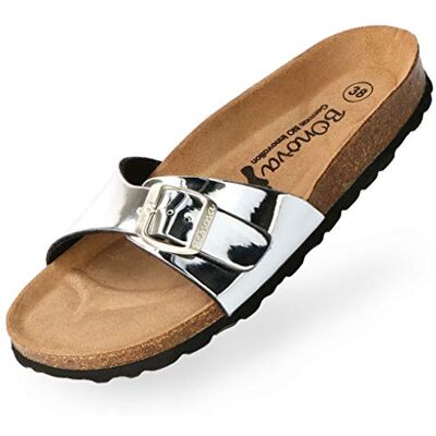 BOnova Tenerife Mules pour femme, en 10 couleurs, avec semelle intérieure en liège, sandales confortables pour se sentir à l'aise, fabriquées dans l'UE, Argenté effet miroir, 42 EU - Publicité BOnova Tenerife Mules pour femme, en 10 couleurs, avec semelle intérieure en liège, sandales confortables pour se sentir à l'aise, fabriquées dans l'UE, Argenté effet miroir, 42 EU - Publicité