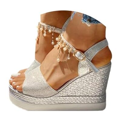 Minetom Sandale Femme Talon Compensé Chunky Chaussure Sandale Plateforme Cheville Perle Strass Talon Plateforme Sandales A Argent 40 EU - Publicité Minetom Sandale Femme Talon Compensé Chunky Chaussure Sandale Plateforme Cheville Perle Strass Talon Plateforme Sandales A Argent 40 EU - Publicité