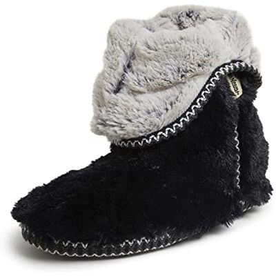 Dearfoams Chaussons Beth Furry pour femme, noir, Large - Publicité Dearfoams Chaussons Beth Furry pour femme, noir, Large - Publicité