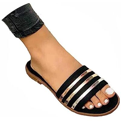 Minetom Sandales Femmes Plates Sandales Été Bout Ouvert Metallic Boucle Plage Vacances Loisir Nu-Pieds Chaussures B Noir 38 EU - Publicité Minetom Sandales Femmes Plates Sandales Été Bout Ouvert Metallic Boucle Plage Vacances Loisir Nu-Pieds Chaussures B Noir 38 EU - Publicité
