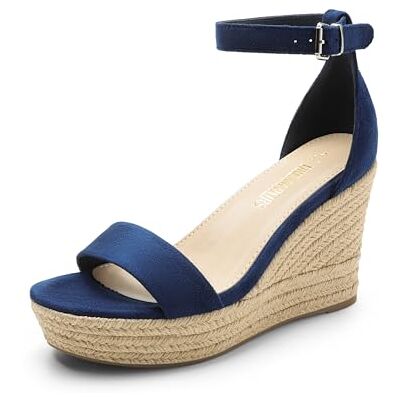 DREAM PAIRS Espadrilles habillées à bout ouvert pour femme Sandales compensées à enfiler avec sangle de cheville élastique, bleu marine, 37 EU - Publicité DREAM PAIRS Espadrilles habillées à bout ouvert pour femme Sandales compensées à enfiler avec sangle de cheville élastique, bleu marine, 37 EU - Publicité