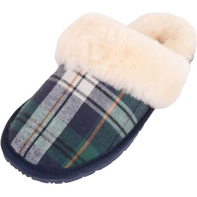 SNUGRUGS Esme Chaussons mules en peau de mouton à carreaux avec revers ouvert pour femme Vert 39, Vert, 39 EU - Publicité SNUGRUGS Esme Chaussons mules en peau de mouton à carreaux avec revers ouvert pour femme Vert 39, Vert, 39 EU - Publicité