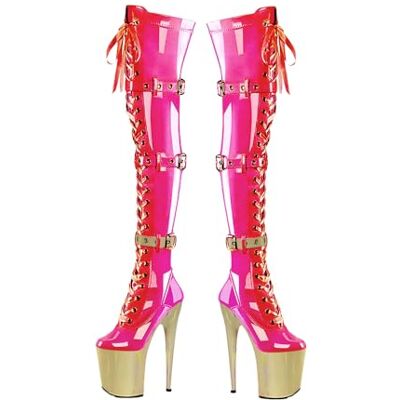 denova's Bottes pour femmes à talons très hauts de 19,9 cm avec plateforme, lacets et fermeture éclair pour danse sur poteau, 39.5 EU - Publicité denova's Bottes pour femmes à talons très hauts de 19,9 cm avec plateforme, lacets et fermeture éclair pour danse sur poteau, 39.5 EU - Publicité