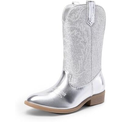 DREAM PAIRS Bottes de cowgirl pour filles Bottes d'équitation Western mi-mollet, Argent, 1 Little Kid - Publicité DREAM PAIRS Bottes de cowgirl pour filles Bottes d'équitation Western mi-mollet, Argent, 1 Little Kid - Publicité