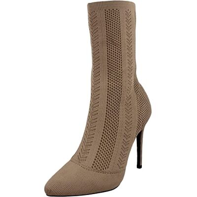 Spot On Anne Michelle Bottes en tricot à talons hauts pour femme, Beige taupe., 38 EU - Publicité Spot On Anne Michelle Bottes en tricot à talons hauts pour femme, Beige taupe., 38 EU - Publicité