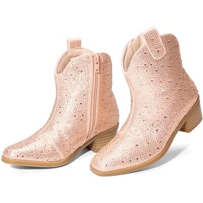 DREAM PAIRS Bottines à talon bas pour fille Cowgirl Cowboy Strass, champagne, 2 Little Kid - Publicité DREAM PAIRS Bottines à talon bas pour fille Cowgirl Cowboy Strass, champagne, 2 Little Kid - Publicité