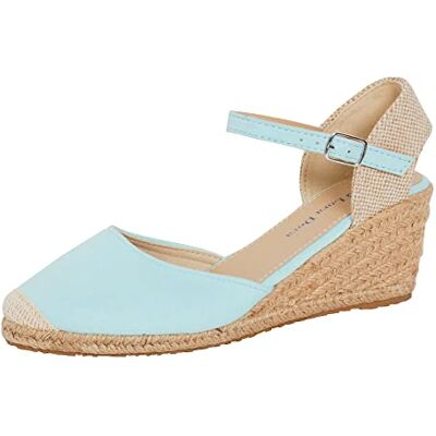 Lora Dora Sandales compensées en toile de jute pour femmes avec semelle à mémoire de forme, talons mi-hauts, espadrilles à la mode avec bride à la cheville pour l'été, Vert Menthe, 38 EU - Publicité Lora Dora Sandales compensées en toile de jute pour femmes avec semelle à mémoire de forme, talons mi-hauts, espadrilles à la mode avec bride à la cheville pour l'été, Vert Menthe, 38 EU - Publicité