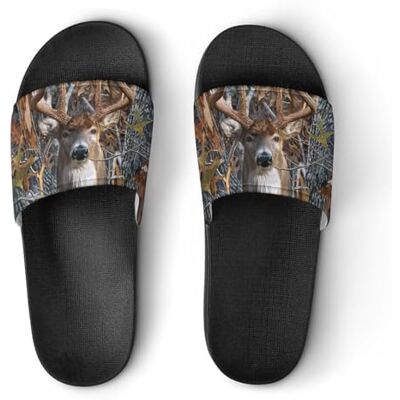 Qjjinxior Pantoufles antidérapantes, motif camouflage cerf, pour homme et femme, sandales de douche, Style Noir, 43.5 EU - Publicité Qjjinxior Pantoufles antidérapantes, motif camouflage cerf, pour homme et femme, sandales de douche, Style Noir, 43.5 EU - Publicité