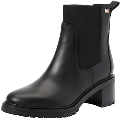 Tommy Hilfiger Bottines Chelsea Femme Mid Heel en Cuir, Noir (Black), 37 - Publicité Tommy Hilfiger Bottines Chelsea Femme Mid Heel en Cuir, Noir (Black), 37 - Publicité