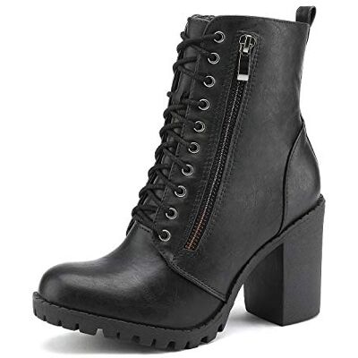 DREAM PAIRS Bottines Combat Femme, Bottine à Talon Modéré avec Fermeture Éclair Latérale et Lacet Ajustable,Size 36,Noir,Silverado - Publicité DREAM PAIRS Bottines Combat Femme, Bottine à Talon Modéré avec Fermeture Éclair Latérale et Lacet Ajustable,Size 36,Noir,Silverado - Publicité