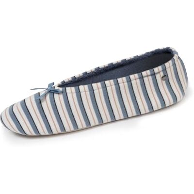 Isotoner Chaussons pantoufles Ballerines femme ultra confortables, semelle en cuir, détail grand nœud, 37/38, rayure marinière - Publicité Isotoner Chaussons pantoufles Ballerines femme ultra confortables, semelle en cuir, détail grand nœud, 37/38, rayure marinière - Publicité