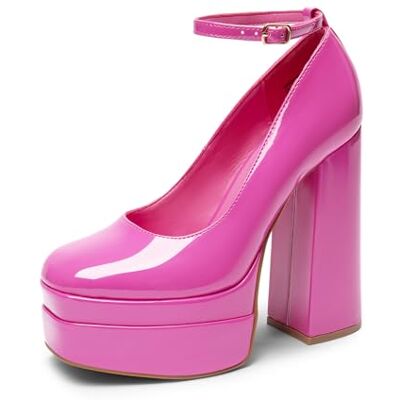 DREAM PAIRS Escarpins à talons hauts et bout fermé pour femme Bout carré Sangle de cheville Chaussures tendance Y2K, Rose vif, 38 EU - Publicité DREAM PAIRS Escarpins à talons hauts et bout fermé pour femme Bout carré Sangle de cheville Chaussures tendance Y2K, Rose vif, 38 EU - Publicité