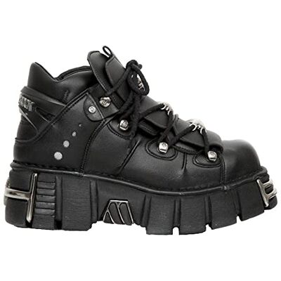 New Rock Bottes Punk Rock Unisexe en Cuir végétal Noir métallisé - Publicité New Rock Bottes Punk Rock Unisexe en Cuir végétal Noir métallisé - Publicité