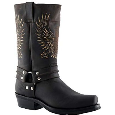 Grinders Bottes Western en Cuir à Aigle à Bout Carré Marron Pour Hommes Bald Eagle 41 - Publicité Grinders Bottes Western en Cuir à Aigle à Bout Carré Marron Pour Hommes Bald Eagle 41 - Publicité
