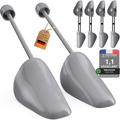 Incutex 4 paires embauchoirs de chaussures tailles variables EU 38-44, formes à chaussures en plastique pour hommes femmes, adaptés aux baskets, mocassins, gris - Publicité Incutex 4 paires embauchoirs de chaussures tailles variables EU 38-44, formes à chaussures en plastique pour hommes femmes, adaptés aux baskets, mocassins, gris - Publicité