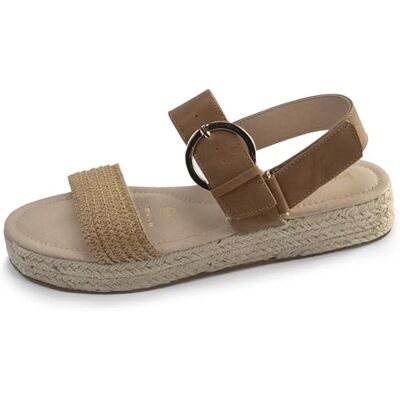 Isotoner Sandales femme à talon compensé de 3,5 cm, très confortable, 41, camel - Publicité Isotoner Sandales femme à talon compensé de 3,5 cm, très confortable, 41, camel - Publicité